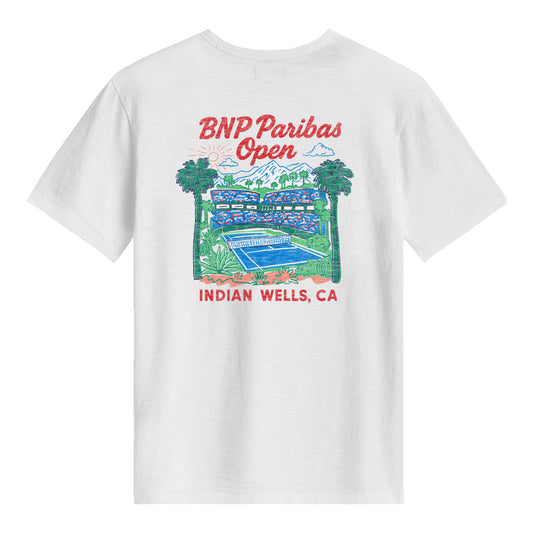 Standard Rec BNP Paribas Open Back Court and Clouds T-Shirt in White - Back View