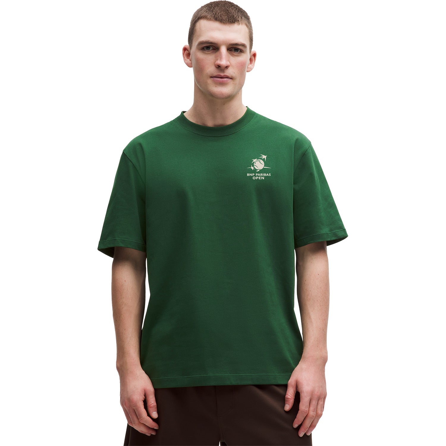 lululemon BNP Paribas Open Heavyweight Cotton T-Shirt in Ivy Grove - Modeled Front View